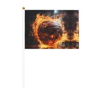 Bandiera da basket sul fuoco e con fiamma d'acqua che spruzza grafica, 14 x 20,8 cm, adatta per feste, eventi sportivi, celebrazioni