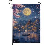 Bandiera Da Cortile Cherry Flowering Moonlight Full Moon Cherry Petals Japanese Lantern 30X45Cm Bandiera Da Esterno Personalizzata Divertenti Bandiere Da Giardino Per Decorazione