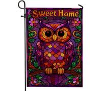 Bandiera Da Cortile Colorful Owl Vibrant Violet Stained Glass 30X45Cm Bandiera Dei Pirati Appendere Con Occhielli Bandiere Per Esterni Prato Casa