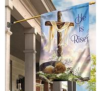 Bandiera Da Cortile Deluxe Bandiera Da Giardino Bandiere All'Aperto Croce E Sciarpa, Non È Qui, È Risorto, Croce Pasquale, Decorazioni Da Giardino Per I Seguaci Di Gesù S