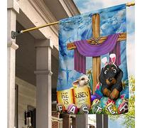 Bandiera Da Cortile Deluxe Bandiera Da Giardino Vintage Bandiere All'Aperto Decorazione Per Cortile Camera Da Letto Patio Simpatico Incrocio Di Bassotto, È Risorto, Coniglietto Pasquale S