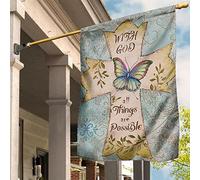 Bandiera Da Cortile Deluxe Bandiera Da Giardino Vintage Bandiere All'Aperto Decorazione Per Esterni Interni Croce Con Dio, Tutto È Possibile, Decorazione Da Giardino Per I Seguaci Di Dio M