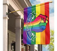 Bandiera Da Cortile Divertente Bandiera Da Giardino Bandiere All'Aperto Decorazione Per Fattoria Interni Patio L'Amore Vince Sempre, Tieniti Forte, Lgbt Pride Rainbow, Coppia Sessuale M