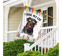 Bandiera Da Cortile Divertente Bandiere Pirati Vintage Bandiera Da Giardino Rottweiler Con Occhiali Da Sole Arcobaleno Lgbt, Cane Rottweiler Che Amo Il Mio Gay S