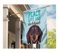 Bandiera Da Cortile Doppio Lato Bandiera Da Giardino Divertente Bandiere All'Aperto Decorazione Per Patio Interni Esterni Bassotto Con La Lingua Fuori In 3D, Faccia Di Pace, Amore E Corgi M