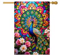 Bandiera Da Cortile Peacock With Colorful Stained Glass Bird Flower 30X45Cm Bandiera Da Esterno Divertenti Decorative Bandiere Da Cortile Per Esterni Celebrazione Soggiorno