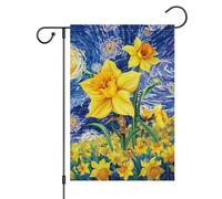 Bandiera Da Cortile Welcome Daffodil Flower Starry Sky Summer 30X45Cm Bandiera Vacanza Durevole Resistenti Banner Per Spiaggia Sport Casa