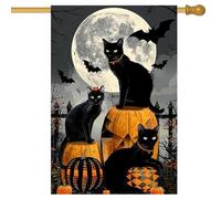 Bandiera Da Esterno Halloween Cat Black With Pumpkin Full Moon Bat And Spooky 30X45Cm Bandiera Resistenti Durevole Banner Per Esterni Decorazione Il Portico