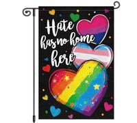 Bandiera Da Esterno Pride Hate Has No Home Here Rainbow Love Heart 30X45Cm Bandiera Di Benvenuto Con Occhielli Resistenti Striscione Per Casa Prato Dormitorio