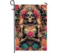 Bandiera Da Esterno Teal Skull Flower Colorful Day Of The Dead 30X45Cm Bandiera Con Occhielli Divertenti Banner Per Soggiorno Esterni Feste