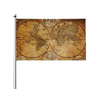 Bandiera da esterno vintage in poliestere con mappa del vecchio mondo con occhielli in ottone, bandiere da 3 x 5 piedi