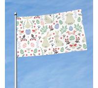 Bandiera da esterno vivace con stampa di fiori, coniglietti e uccelli, 3x5 piedi, design audace, per sfilate, eventi, luoghi, cortili, patii e casa