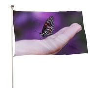 Bandiera da giardino 119,4 x 177,8 cm, per esterni, a prova di sbiadimento, bandiera decorativa da cortile con farfalla sul dito, grande bandiera con occhielli in ottone, striscione resistente per