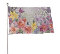 Bandiera da giardino 119,4 x 177,8 cm, per esterni, fiori primaverili, bandiera per vacanze, grande striscione con occhielli in ottone, resistente allo sbiadimento, bandiera per esterni per la