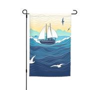 Bandiera da giardino 12x18 pollici, barca a vela con uccelli, bandiera verticale bifacciale marittima, piccola bandiera stagionale per esterni