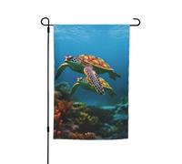 Bandiera da giardino 12x18 pollici Due tartarughe marine verticali, piccole bandiere bifacciali per esterni, bandiera stagionale