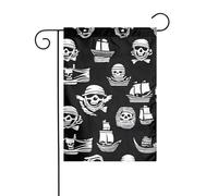 Bandiera da giardino 12x18 pollici - Qualità premium, elegante e resistente per tutte le stagioni. Stampe di pirati in bianco e nero.