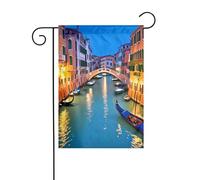 Bandiera da giardino 12x18 pollici - Qualità premium, elegante e resistente per tutte le stagioni. Stampe di Venezia notturna.
