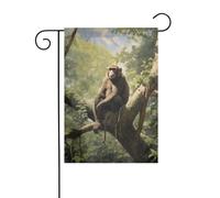 Bandiera da giardino 12x18 pollici - Qualità premium, elegante e resistente per tutte le stagioni Stampa di scimmia seduta su un albero