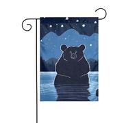 Bandiera da giardino 12x18 pollici - Qualità premium, elegante e resistente per tutte le stagioni. Stampe con orsi che fanno il bagno sotto le stelle.