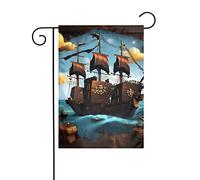 Bandiera da giardino 12x18 pollici - Qualità premium, elegante e resistente per tutte le stagioni. Stampe di navi pirata dei cartoni animati.
