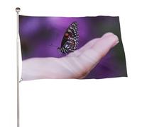 Bandiera da giardino 152,4 x 243,8 cm, per esterni, a prova di sbiadimento, bandiera decorativa da cortile con farfalla sul dito, grande bandiera con occhielli in ottone, striscione resistente per