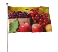 Bandiera da giardino 152,4 x 243,8 cm, per esterni, a prova di sbiadimento, bandiera decorativa da cortile con foglie rosse e frutti grande bandiera con occhielli in ottone banner resistente per prato