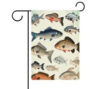 Bandiera da giardino 18,5 * 12,6 pollici, bandiera da giardino esterna stampata con pesci diversi, doppia faccia, per la decorazione esterna della casa