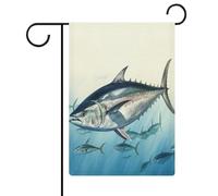 Bandiera da giardino 18,5 * 12,6 pollici, bandiera da giardino esterna stampata con tonno rosso in tela di iuta bifacciale, per la decorazione di esterni della casa