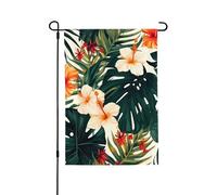 Bandiera da giardino 28 x 40 cm verticale doppia faccia esterna bandiera di benvenuto tropicale estate hawaiana fiore foglie di palma bandiera decorativa da giardino piccola bandiera da giardino per