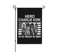 Bandiera da giardino 28x40 con l'immagine dell'eroe Charlie Kirk in pace, stendardo da giardino bifacciale.