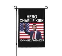 Bandiera da giardino 28x40 con l'immagine dell'eroe Charlie Kirk in pace, stendardo da giardino bifacciale.