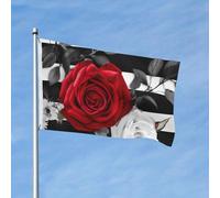 Bandiera da giardino 3 x 1,5 m bandiera esterna bandiera verticale a doppia faccia strisce bianche nere fiori rosa rossa bandiere per tutte le stagioni per cortile decorazione esterna festa banner