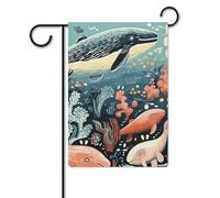 Bandiera da giardino 30,5 x 45,7 cm, a doppia faccia, per esterni, balena, polipo, pesci, bandiere da giardino, per tutte le stagioni, decorazioni per esterni, per vacanze in fattoria