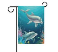 Bandiera da giardino 30,5 x 45,7 cm, a doppia faccia, per esterni, delfini e pesci, bandiere da giardino per vacanze e cortile per tutte le stagioni, decorazioni per esterni, per vacanze in fattoria