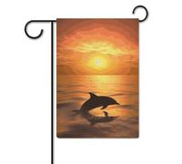 Bandiera da giardino 30,5 x 45,7 cm, a doppia faccia, per esterni, delfini e tramonto, bandiere da giardino, per tutte le stagioni, decorazioni per esterni, per vacanze in fattoria