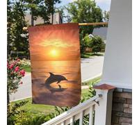 Bandiera da giardino 30,5 x 45,7 cm, a doppia faccia, per esterni, delfini e tramonto, bandiere da giardino, per tutte le stagioni, decorazioni per esterni, per vacanze in fattoria