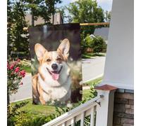 Bandiera da giardino 30,5 x 45,7 cm, a doppia faccia, per esterni, Happy Corgi, bandiere da giardino, per tutte le stagioni, decorazioni per esterni, per vacanze in fattoria