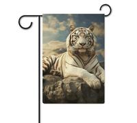 Bandiera da giardino 30,5 x 45,7 cm, a doppia faccia, per esterni, maestosa tigre appoggiata su una roccia, bandiere da giardino, per tutte le stagioni, decorazioni per esterni, bandiera per vacanze