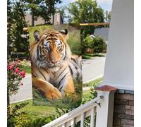 Bandiera da giardino 30,5 x 45,7 cm, a doppia faccia, per esterni, tigre sdraiata sull'erba, bandiere da giardino per vacanze in giardino, per tutte le stagioni, decorazioni per esterni, per vacanze
