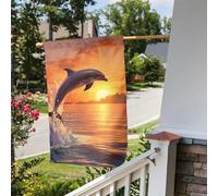 Bandiera da giardino 30,5 x 45,7 cm, a doppia faccia, per esterni, tramonto, delfino, bandiere da giardino, per tutte le stagioni, decorazioni per esterni, per vacanze in fattoria