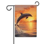Bandiera da giardino 30,5 x 45,7 cm, a doppia faccia, per esterni, tramonto, delfino, bandiere da giardino, per tutte le stagioni, decorazioni per esterni, per vacanze in fattoria
