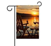 Bandiera da giardino 30,5 x 45,7 cm bandiera da cortile di benvenuto per esterni primavera estate bandiera stagionale casa sedia e vino al tramonto lago bandiera esterna doppio lato bandiera