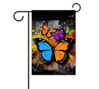 Bandiera da giardino 30,5 x 45,7 cm, bandiera da cortile di benvenuto per esterni, primavera, estate, stagione, bandiera, graffiti, farfalla, bandiera esterna su entrambi i lati, striscione
