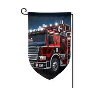 Bandiera da giardino 30,5 x 45,7 cm, bandiera esterna su entrambi i lati, bandiera stagionale di benvenuto per cortile, decorazione per esterni, fattoria, rosso, fuoco e camion di salvataggio, per