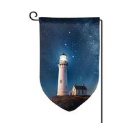 Bandiera da giardino 30,5 x 45,7 cm, bandiera esterna su entrambi i lati, bandiera stagionale di benvenuto, decorazione per esterni, fattoria, faro sotto cielo notturno stellato, bandiere per patio