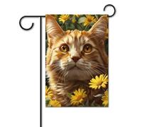 Bandiera da giardino 30,5 x 45,7 cm doppia bandiera verticale da cortile gatto e fiori gialli bandiera di benvenuto piccole bandiere decorative per esterni per tutte le stagioni striscioni per patio