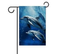 Bandiera da giardino 30,5 x 45,7 cm, doppia faccia, per esterni, con delfini, bandiera di benvenuto, piccola bandiera da giardino, per esterni, primaverile, stagionale, decorazione per cortile