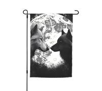 Bandiera da giardino 30,5 x 45,7 cm, doppia faccia primavera estate bandiera decorativa cortile bandiera lupi amore sotto la luna animale selvatico piccola bandiera stagionale vacanza decorazione