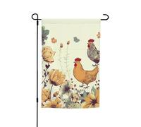 Bandiera da giardino 30,5 x 45,7 cm, doppia faccia primavera estate bandiera decorativa cortile bandiera gallina volanti farfalle tra i fiori piccola bandiera stagionale vacanza decorazione esterna